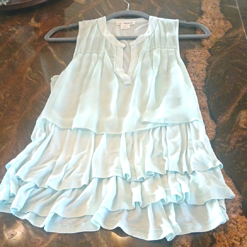 Light Mint Sleeveless Ruffle Blouse